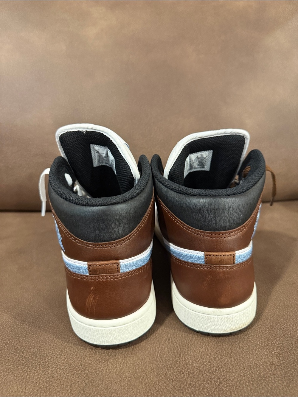 Jordan Mid Sneakers in White, Brown and Light Blue - Picture 3 of 9